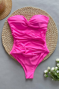 Hot Pink Twist Front Strapless One Piece Swimsuit