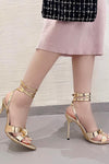 Patent Lace Up Pointed Toe Stiletto Heels - Gold