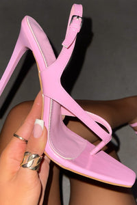 Patent Toe Thong Square Toe Slingback High Heels - Pink