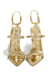 Diamante Embellished Stone Pointed Toe Stiletto Sandals - Gold