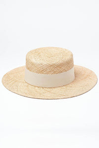 Bao Straw White Ribbon Trimmed Boster