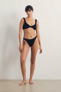 Crinkle Twist-Front Cropped High Leg Bikini Set - Pink/Lime/Lilac/White/Black