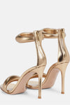 Faux Leather 'Bubble' Straps Pointed Toe Stiletto Heels - Gold
