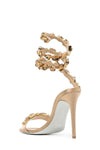 Rhinestones-Embellished Snake Wrap Stiletto Sandals - Gold