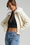 Flurry Fur Collar Button Up Cable Knit Cropped Cardigan