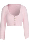 Pink Floral Button-Up Cropped Fuzzy Knit Cardigan
