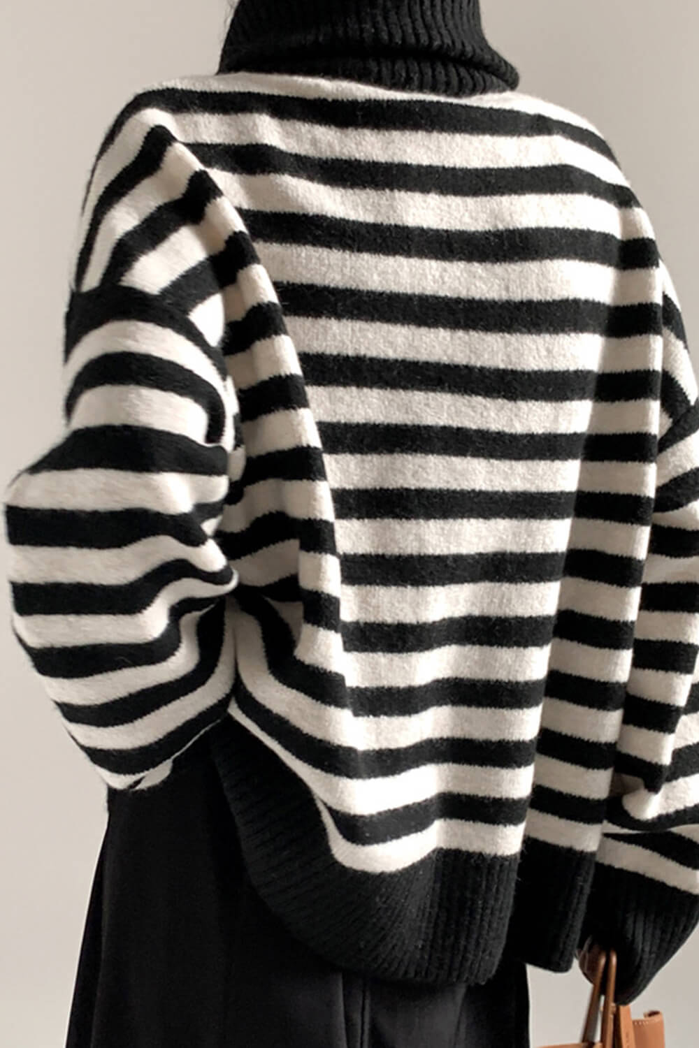 Monochrome Striped Zip Up Collar Detail Oversized Sweater