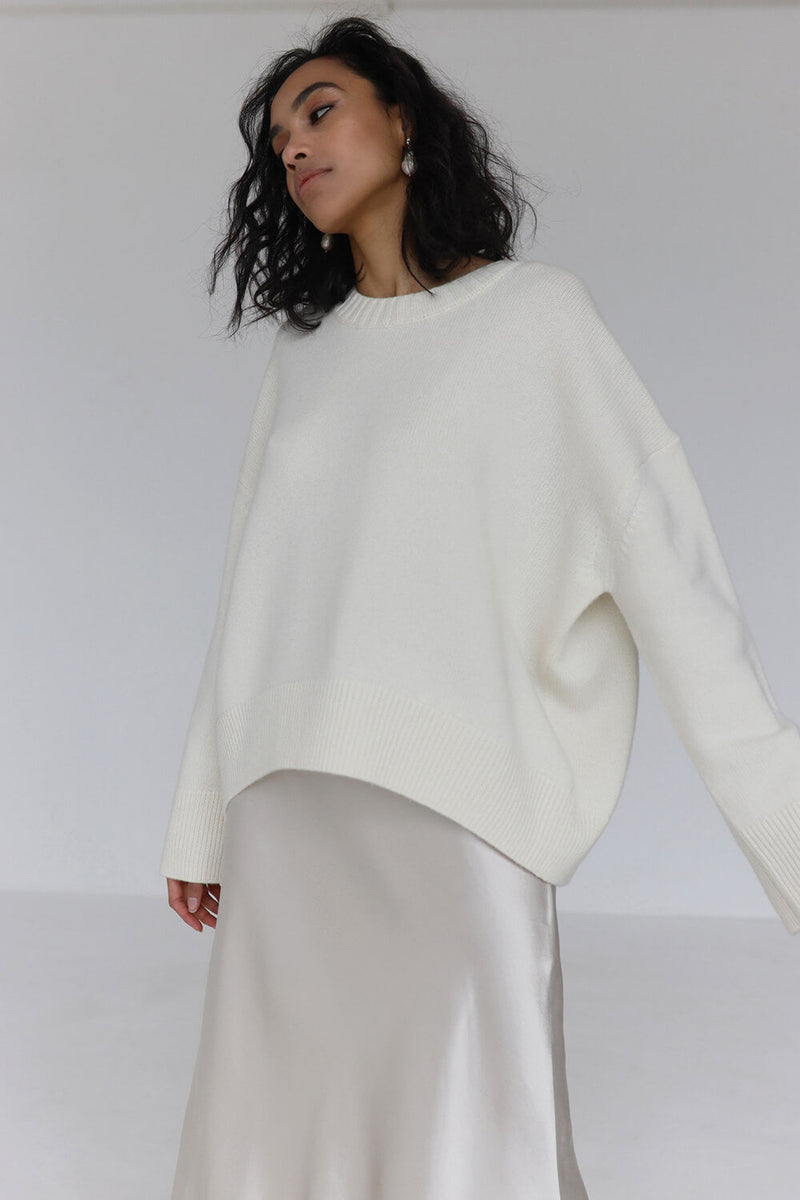 Crew Neck Ribbed Knit High-Low Jumper Sweater