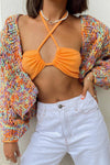 Multicolor Open Front Cropped Chunky Knit Cardigan