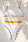 Darkgoldenrod Teal Contrast High Waisted Bikini Bottom