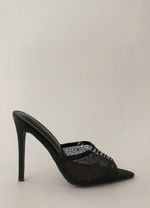 Rhinestone Open Pointed Toe Stiletto Mules