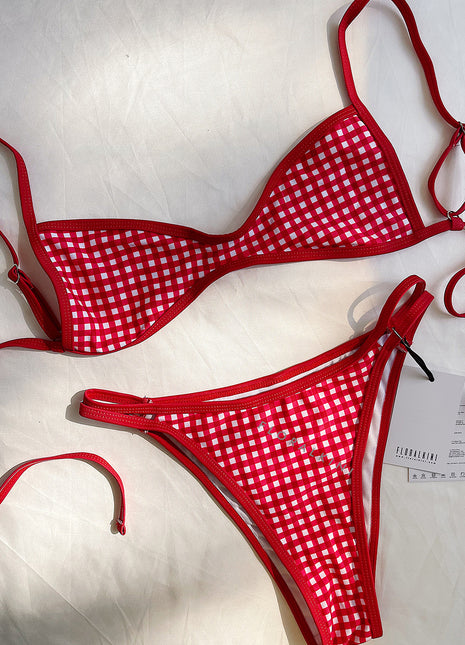 Red Gingham Micro Bralette High-Cut Bikini Set