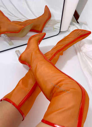 Orange Frost Thigh High Boots