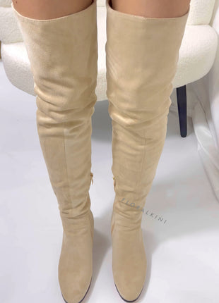 Faux Suede Over-The-Knee Thigh High Flat Boots