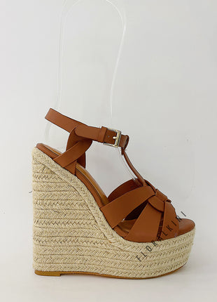 Woven Faux Leather Platform Espadrille Wedge Sandals