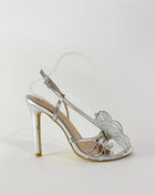 Flower Metallic Silver Rhinestone Slingback Stiletto Heels