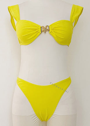Seastar Embellished High Cut Bikini Set - Yellow