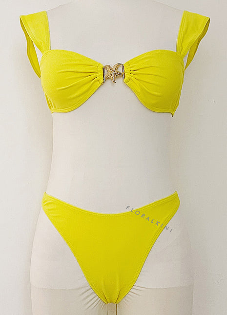 Seastar Embellished High Cut Bikini Set - Yellow