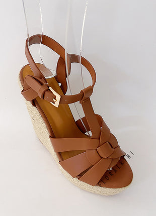 Woven Faux Leather Platform Espadrille Wedge Sandals