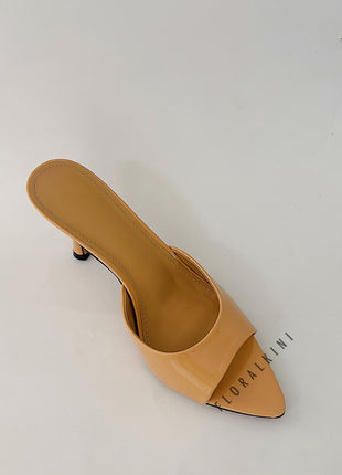 Patent Open Pointed Toe High-Heeled Mule Sandals