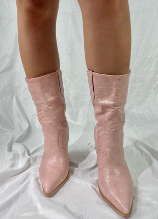 Pink Croc Cut-Out Heel Mid Western Cowboy Boots