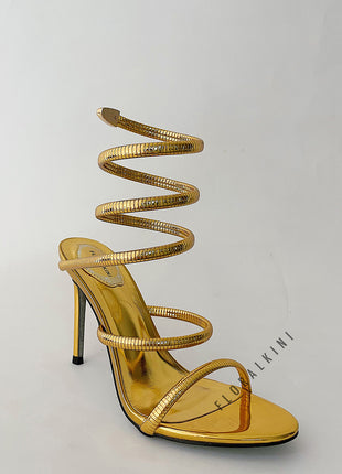 Metallic Ankle Wrap Around Open Toe High Heel Sandals