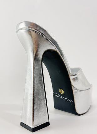 Faux Leather Open Square Toe Platform Block Heeled Mule Sandals