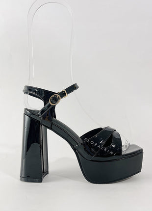 Patent Square Open Toe Platform Block Heeled Sandals