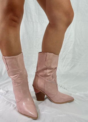 Pink Croc Cut-Out Heel Mid Western Cowboy Boots