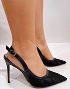 Lace Pointed Slingback High Heeled Pumps