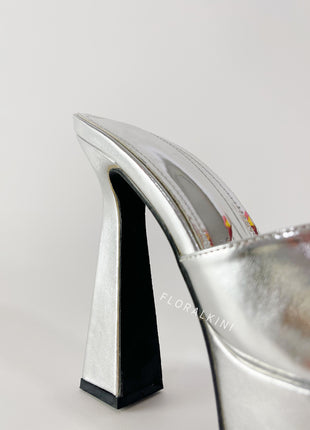 Faux Leather Open Square Toe Platform Block Heeled Mule Sandals