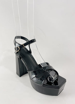 Patent Square Open Toe Platform Block Heeled Sandals