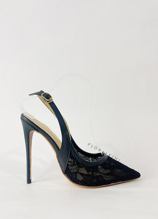 Lace Pointed Slingback High Heeled Pumps