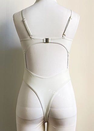 Hardware Embellished Underwire High-Cut One Piece Swimsuit