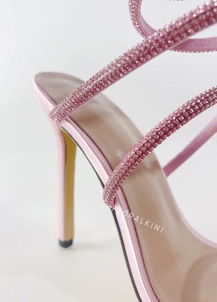 Crystal-Embellished Around The Ankle Coil Stiletto Sandals - Pink/Silver/Gold/Black