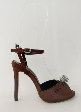 Satin Crystal-Embellished Balls Peep-Toe Heeled Sandals