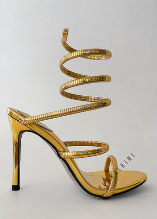 Metallic Ankle Wrap Around Open Toe High Heel Sandals