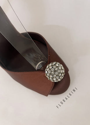 Satin Crystal-Embellished Balls Peep-Toe Heeled Sandals