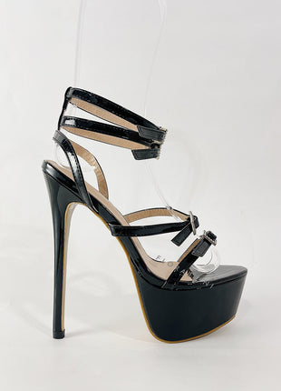 Patent Strappy Diamante Buckle Statement Platform High Heel