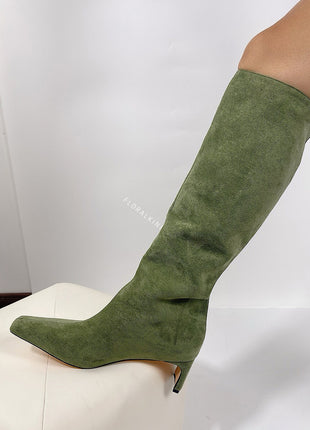 Faux Suede Pointed Toe Knee-High Boots