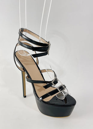 Patent Strappy Diamante Buckle Statement Platform High Heel