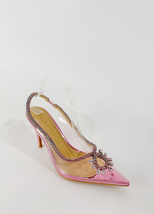 Transparent Crystal Embellished Pvc Slingback Pump Heels
