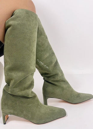Faux Suede Pointed Toe Knee-High Boots