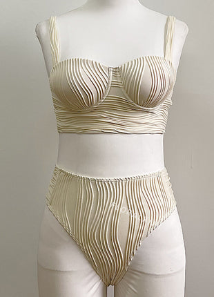 Wave Textured Sweetheart Underwire Longline High Waisted Bikini Set