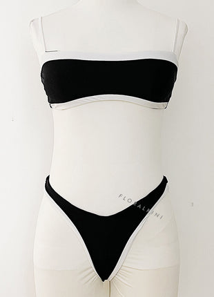 Contrast Trim Cami High-Leg Bikini Set - Black & White