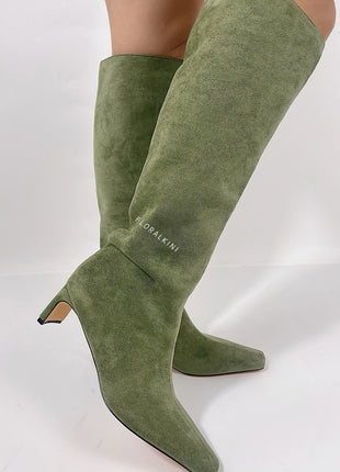 Faux Suede Pointed Toe Knee-High Boots
