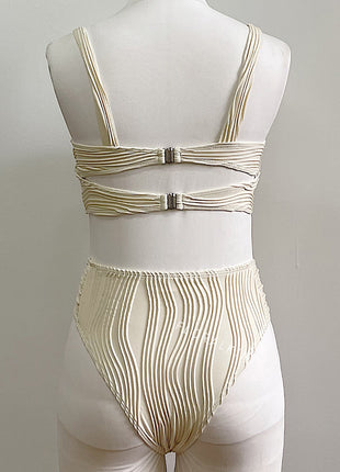 Wave Textured Sweetheart Underwire Longline High Waisted Bikini Set