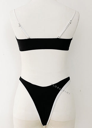 Contrast Trim Cami High-Leg Bikini Set - Black & White
