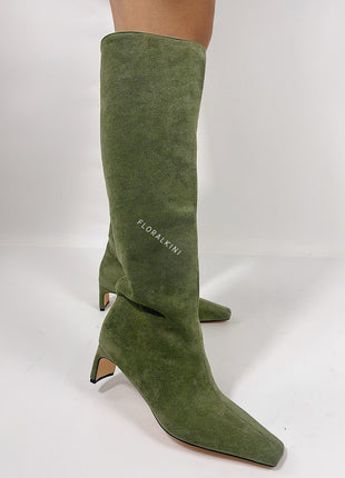 Faux Suede Pointed Toe Knee-High Boots