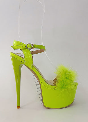 Open Toe Fluffy Feather Ankle Strap Platform Stiletto High Heel Sandal